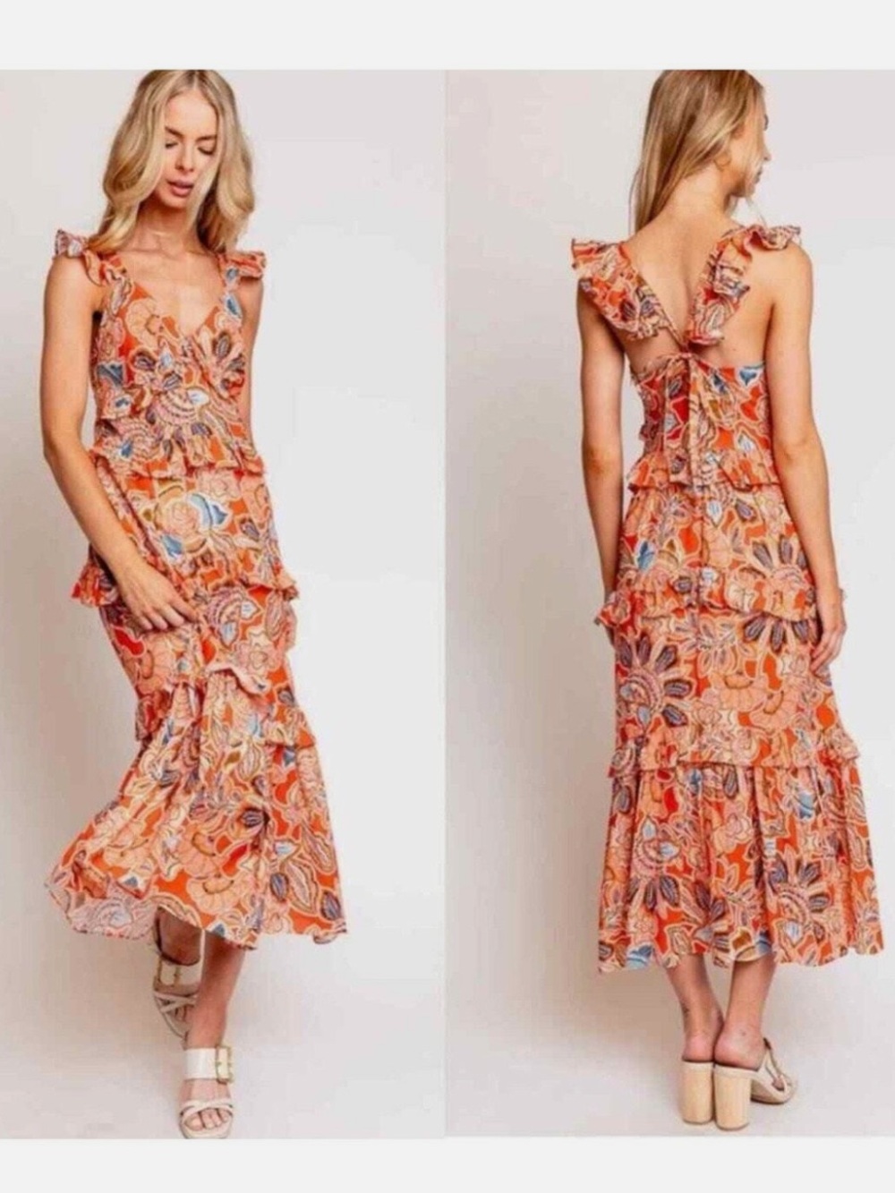 MISA Los Angeles Olivia Rubin Rex Morrison Dress in Tangerine Flora Size M NWT